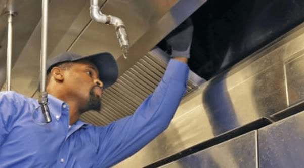 NFPA-96 hood cleaning in progress